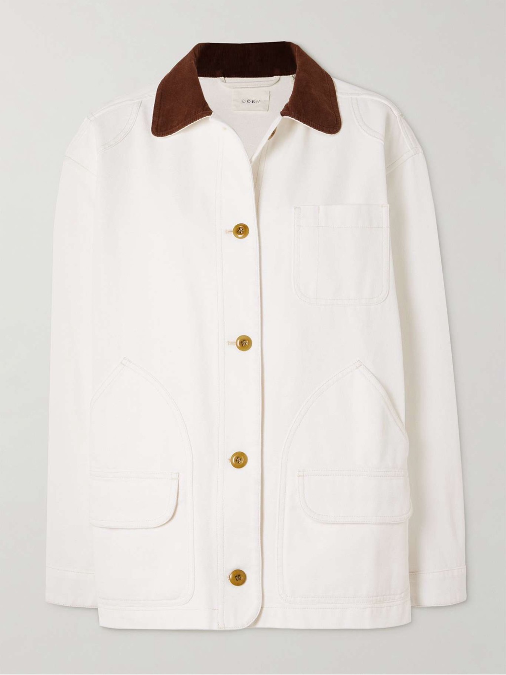 Doen Pascual Jacket White And Brown Collar New